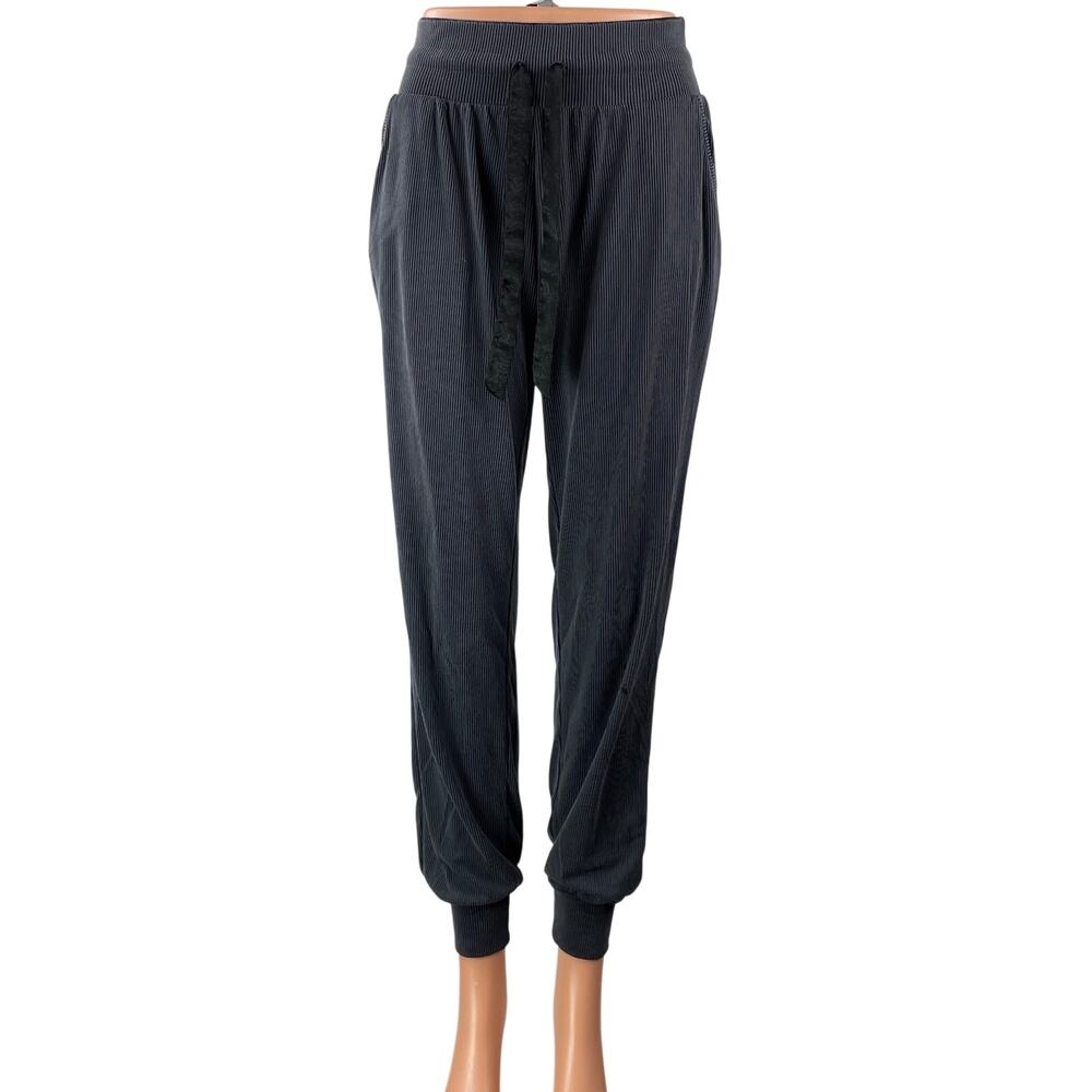 Victoria's Secret Womens Black Ribbed Knit Drawstring Trouser Jogger Pants Sz XS